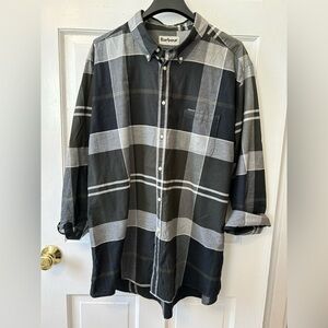 3XL Barbour Men’s Plaid Button-Down Shirt Casual Slate Gray Dark Green Shirt